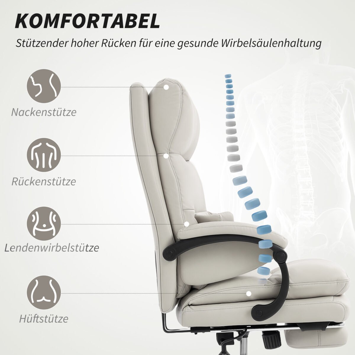 Biuro kėdė iš dirbtinės odos su atlenkiamu atlošu ir kojų atrama – Paveikslėlis 4