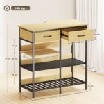 Bufetas su plieniniu rėmu, 2 stalčiais ir 3 atviromis lentynomis