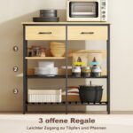 Bufetas su plieniniu rėmu, 2 stalčiais ir 3 atviromis lentynomis