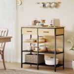 Bufetas su plieniniu rėmu, 2 stalčiais ir 3 atviromis lentynomis