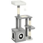 Daugiaaukštė kačių draskyklė 107 cm su būda ir sizalio stulpais