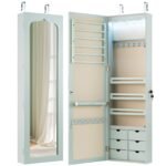 Daugiafunkcinė papuošalų spintelė su veidrodžiu ir LED apšvietimu (Žalia)