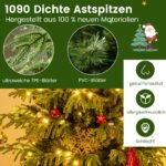 Dirbtinis Kalėdų medis su LED apšvietimu ir realistiškomis šakelėmis 210 cm (Žalia)