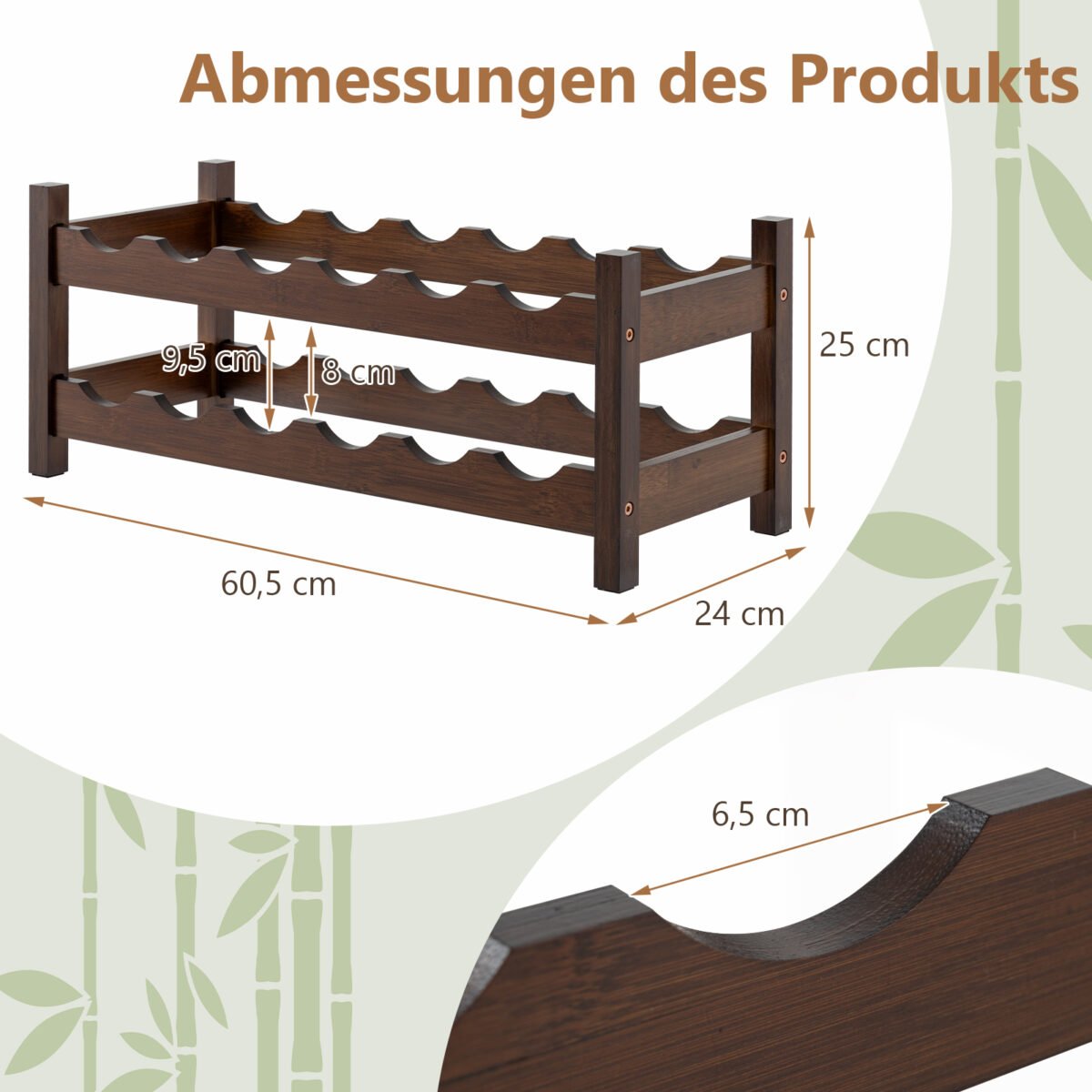 Dviejų aukštų bambuko vyno stovas 12 butelių (Ruda)