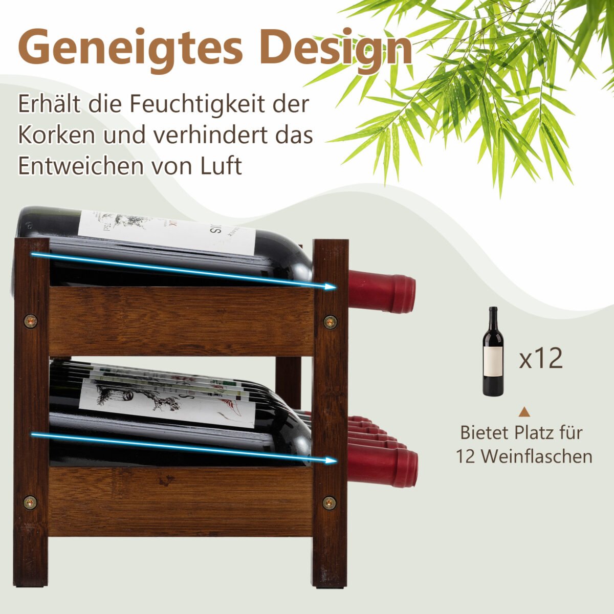 Dviejų aukštų bambuko vyno stovas 12 butelių (Ruda)