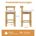Dviejų medinių baro taburečių komplektas su atlošais ir kojų atramomis 62 cm sėdynės aukščio (Natūrali)