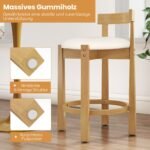 Dviejų medinių baro taburečių komplektas su atlošais ir kojų atramomis 62 cm sėdynės aukščio (Natūrali)