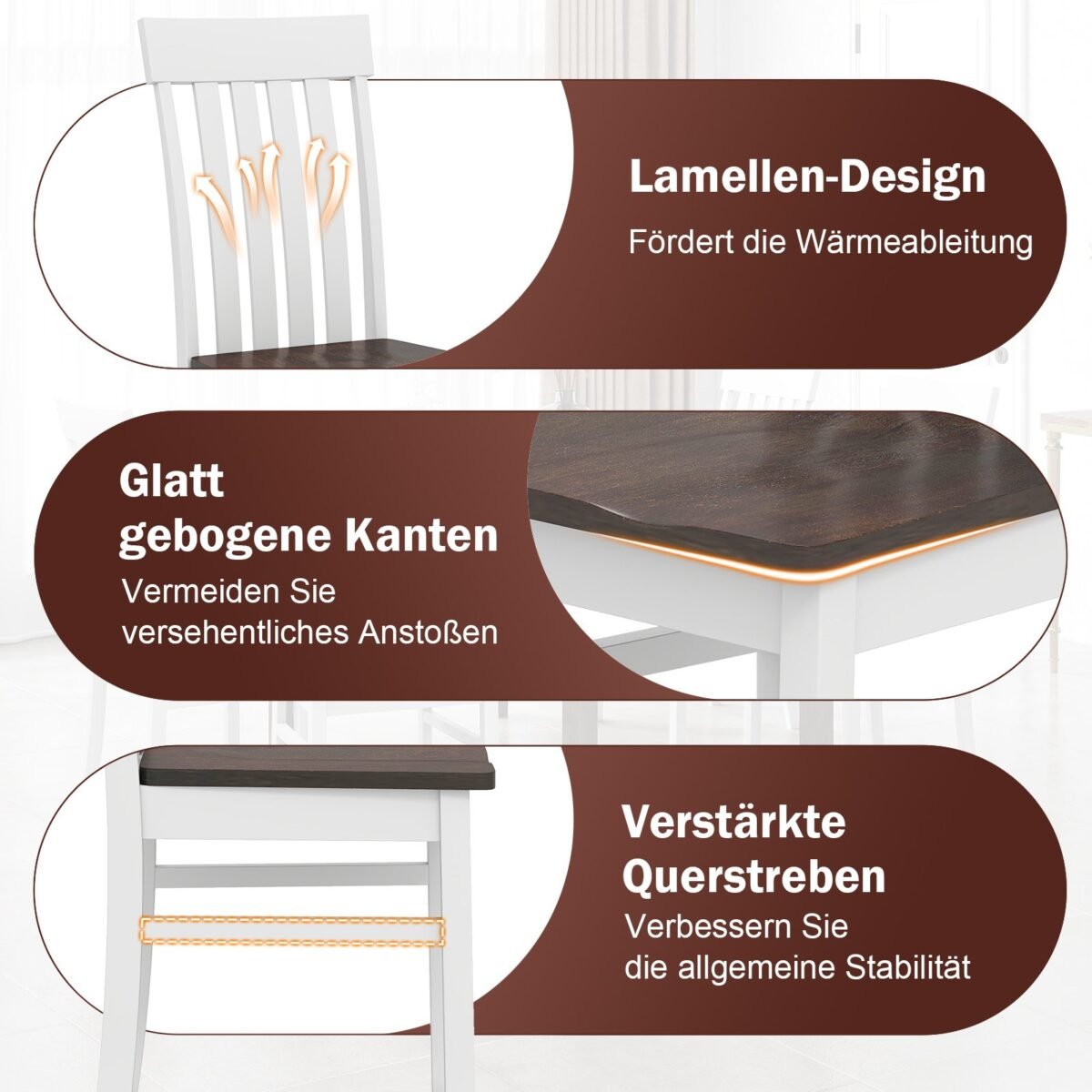 Dviejų valgomojo kėdžių komplektas su ergonominiu atlošu ir profiliuota sėdyne (Ruda) – Paveikslėlis 4