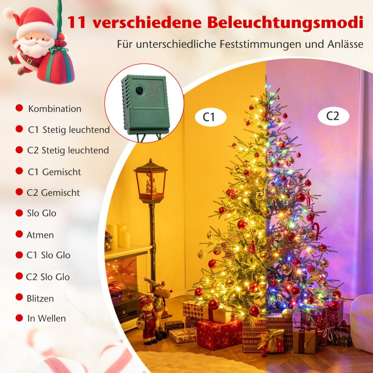 Išankstinio apšvietimo dirbtinė Kalėdų eglutė 180 cm (Žalia) – Paveikslėlis 4