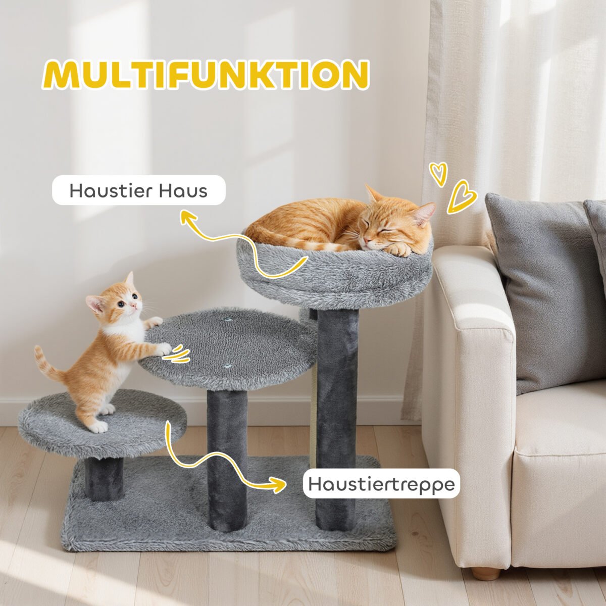 Kačių laiptai-draskyklė su guoliu ir plačiu pagrindu