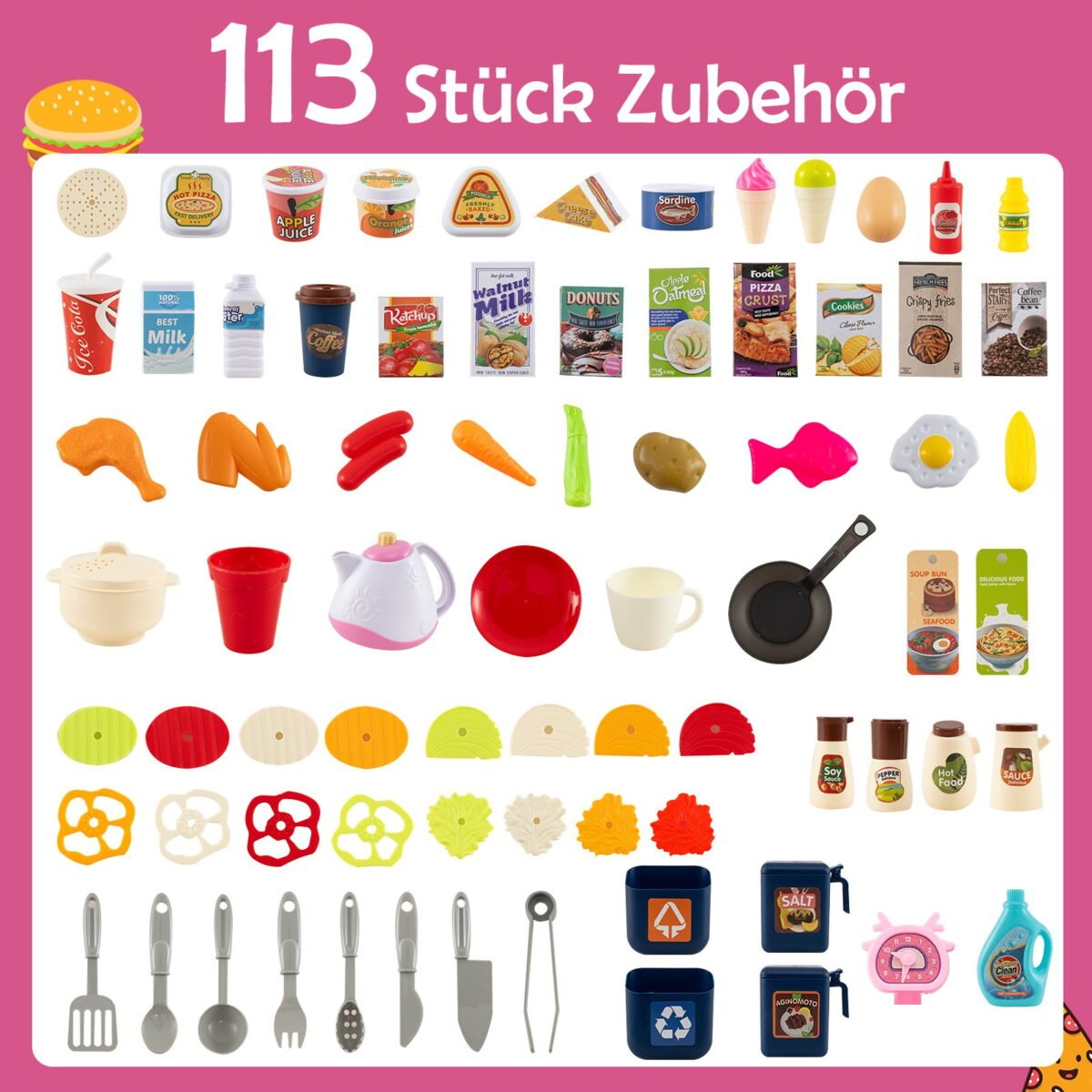 Kampinė virtuvėlė vaikams su šviesos ir garso efektais (Rožinė) – Paveikslėlis 3