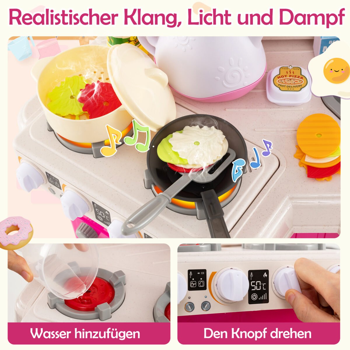 Kampinė virtuvėlė vaikams su šviesos ir garso efektais (Rožinė) – Paveikslėlis 4