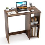 Kompaktiškas kompiuterio stalas su dviem lentynomis (Ruda)
