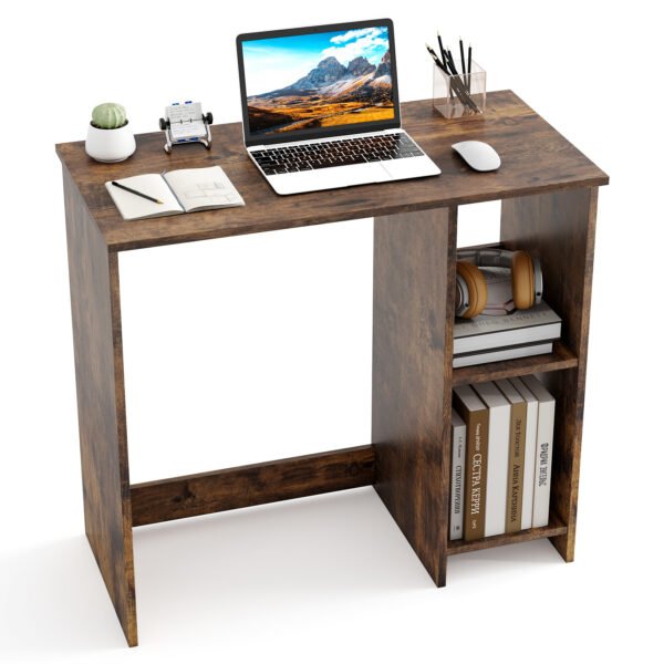 Kompaktiškas kompiuterio stalas su dviem lentynomis (Ruda)