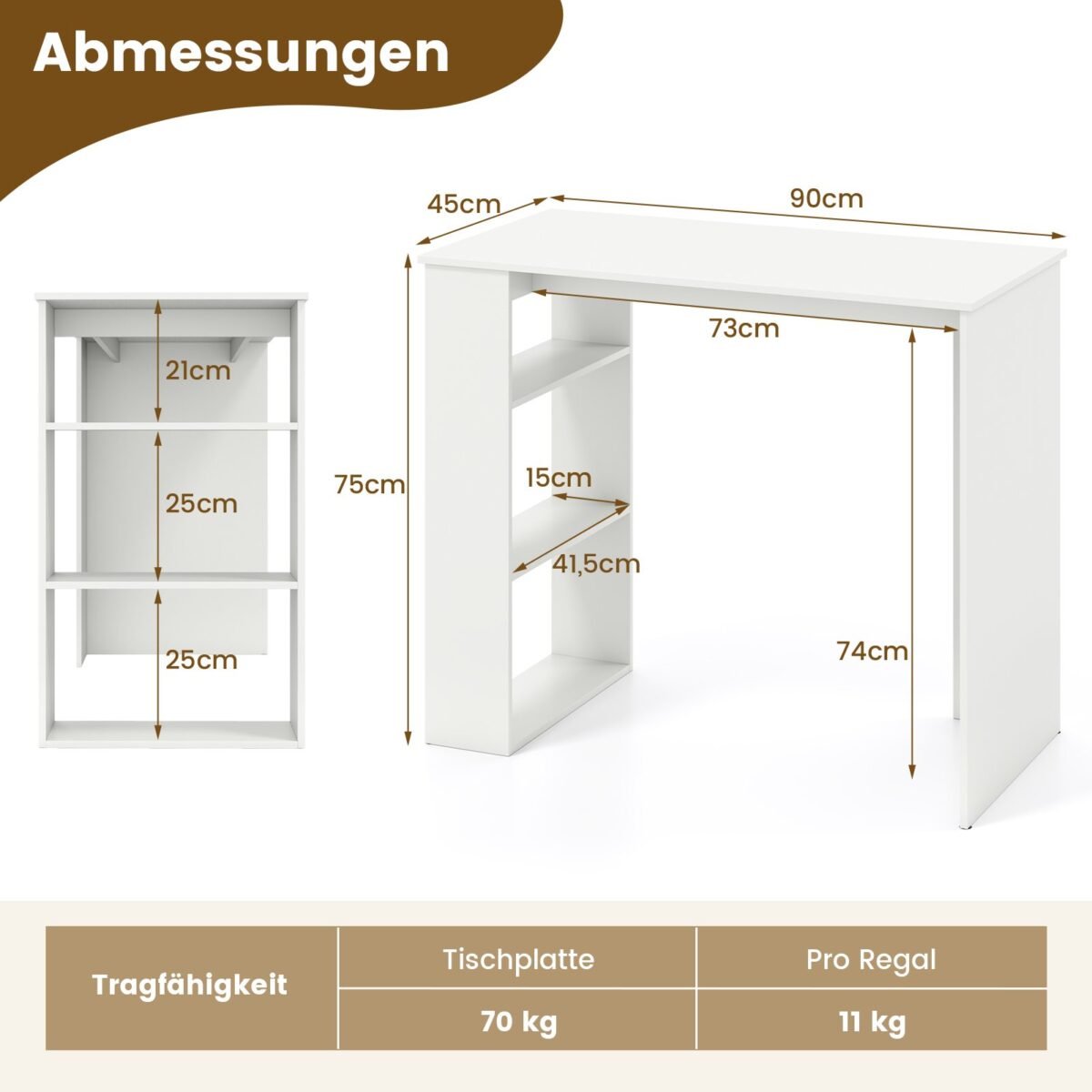 Kompaktiškas rašomasis stalas su integruota knygų lentyna (Balta)