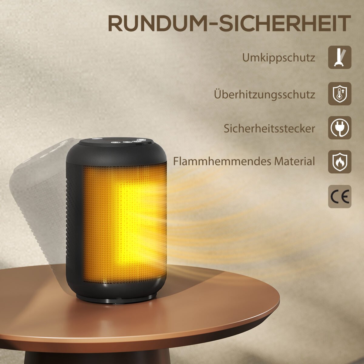 Kompaktiškas ventiliatorinis šildytuvas su 24 valandų laikmačiu ir dviguba apsauga