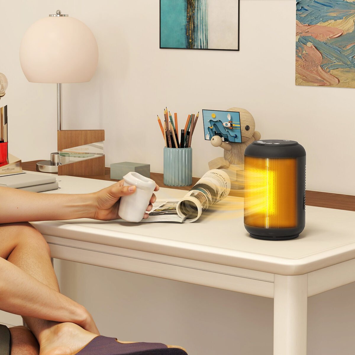 Kompaktiškas ventiliatorinis šildytuvas su 24 valandų laikmačiu ir dviguba apsauga