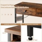 Konsolinis staliukas su įkrovimo stotele ir 2 stalčiais (Kaimiška ruda)