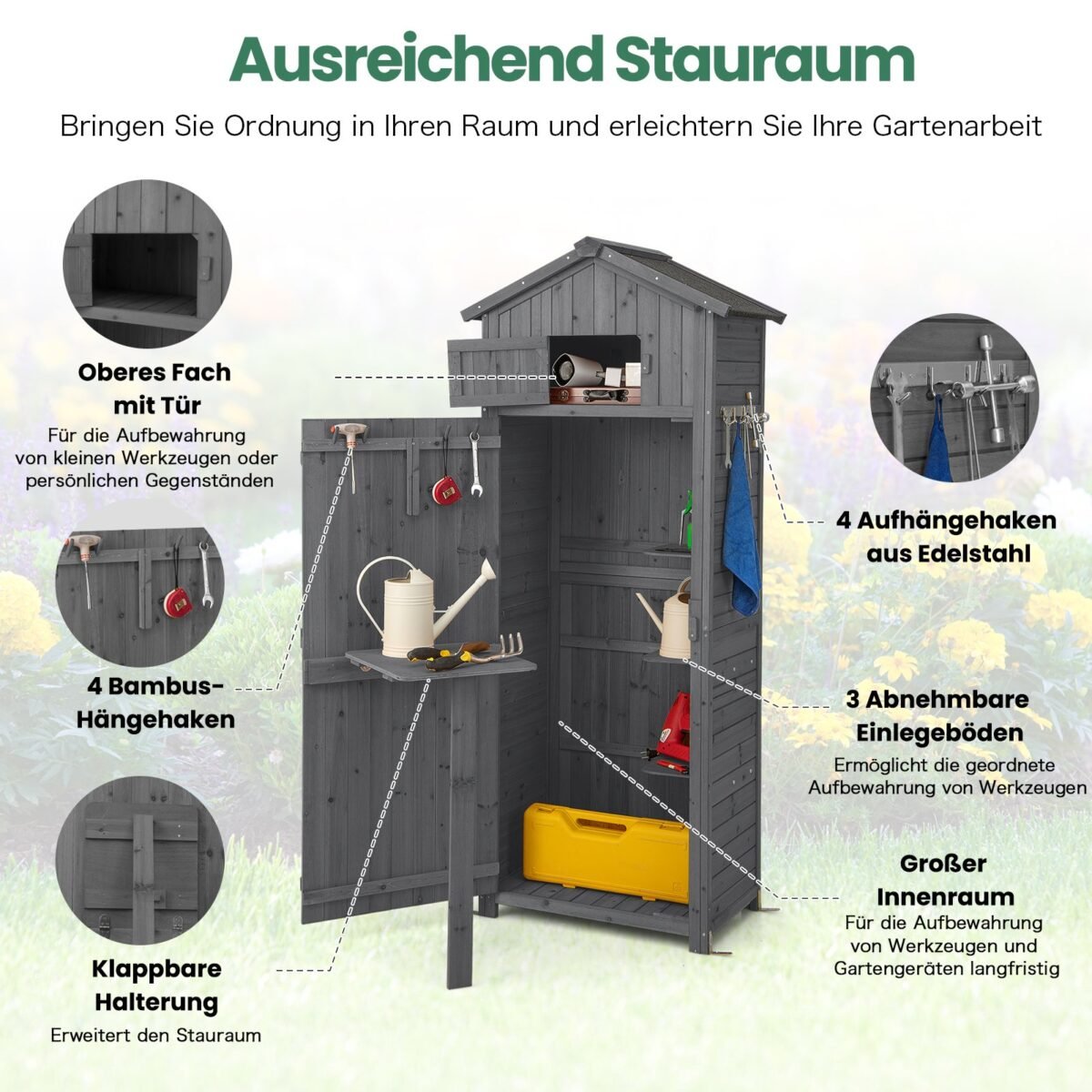 Lauko įrankių spinta su rakinamomis durimis ir atlenkiamu staliuku – Paveikslėlis 3