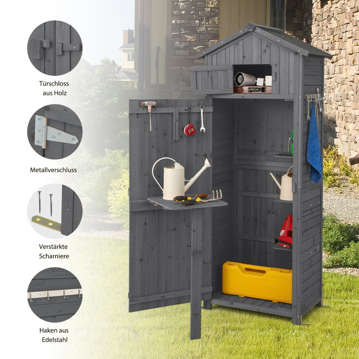 Lauko įrankių spinta su rakinamomis durimis ir atlenkiamu staliuku – Paveikslėlis 4