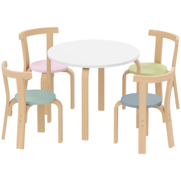 Lengvo medžio masyvo 5 dalių vaikų stalo ir kėdžių komplektas