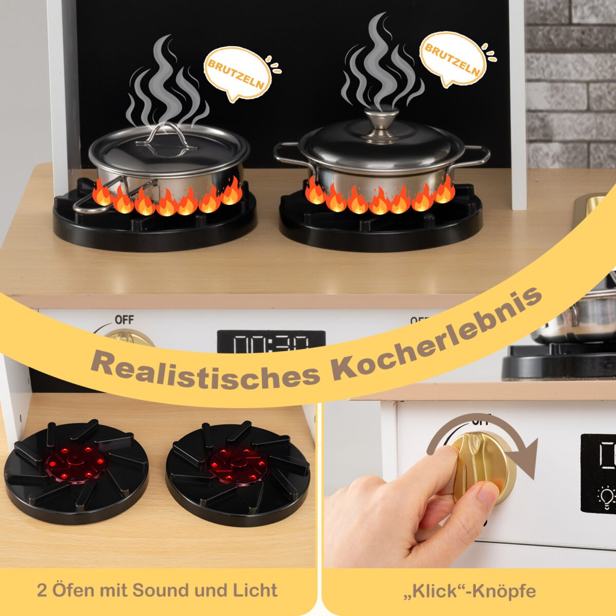 Medinė žaidimų virtuvėlė su garso ir šviesos efektais (Natūrali)