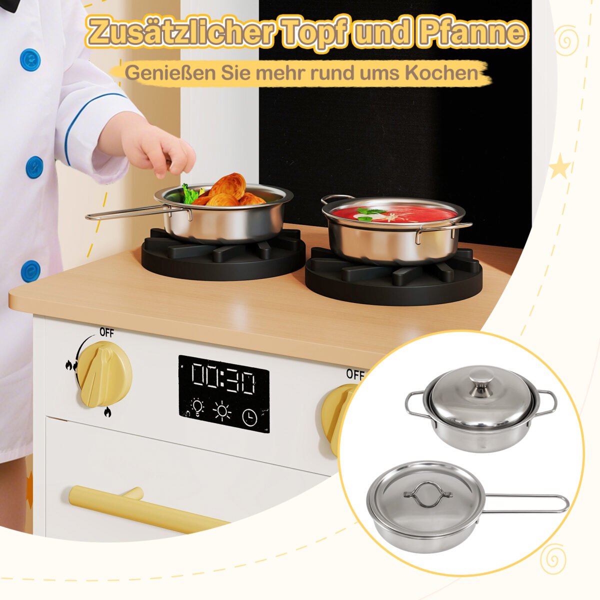 Medinė žaidimų virtuvėlė su garso ir šviesos efektais (Natūrali)