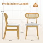 Medinės valgomojo kėdės su paminkštinta sėdyne ir rotango atlošu 2 vnt (Balta)