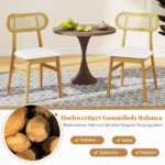 Medinės valgomojo kėdės su paminkštinta sėdyne ir rotango atlošu 2 vnt (Balta)