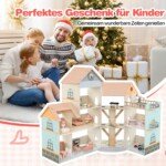 Medinis kampinis lėlių namelis su 41 baldais (Oranžinė)