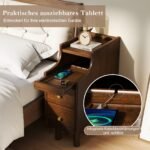 Medžio masyvo naktinis staliukas su ištraukiamu padėklu ir 2 stalčiais (Ruda) – Paveikslėlis 3