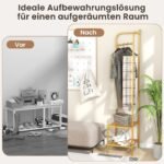 Metalinė kampinė rūbų kabykla su batų lentynomis (Auksinė)