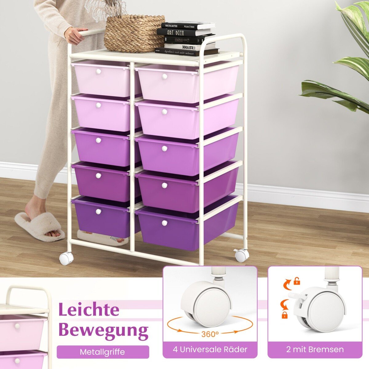 Mobilus daugiafunkcinis 10-ties stalčių vežimėlis (Violetinė)