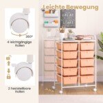 Mobilus daugiafunkcis vežimėlis su 10 stalčių (Šviesiai rožinė)