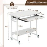 Mobilus kompiuterio stalas su ištraukiamu klaviatūros stalčiumi (Balta)