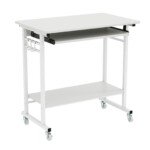 Mobilus kompiuterio stalas su ištraukiamu klaviatūros stalčiumi (Balta)