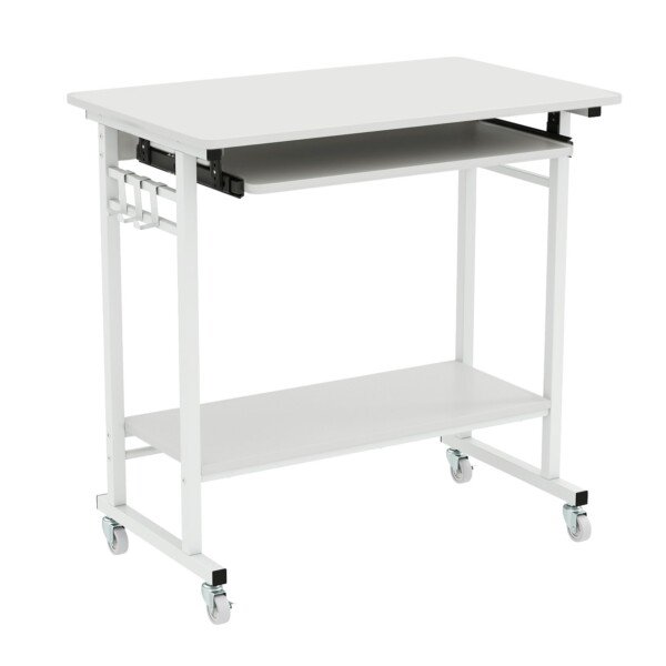 Mobilus kompiuterio stalas su ištraukiamu klaviatūros stalčiumi (Balta)