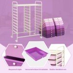 Mobilus vežimėlis su 20 stalčių ir tvirtu metaliniu rėmu (Violetinė)