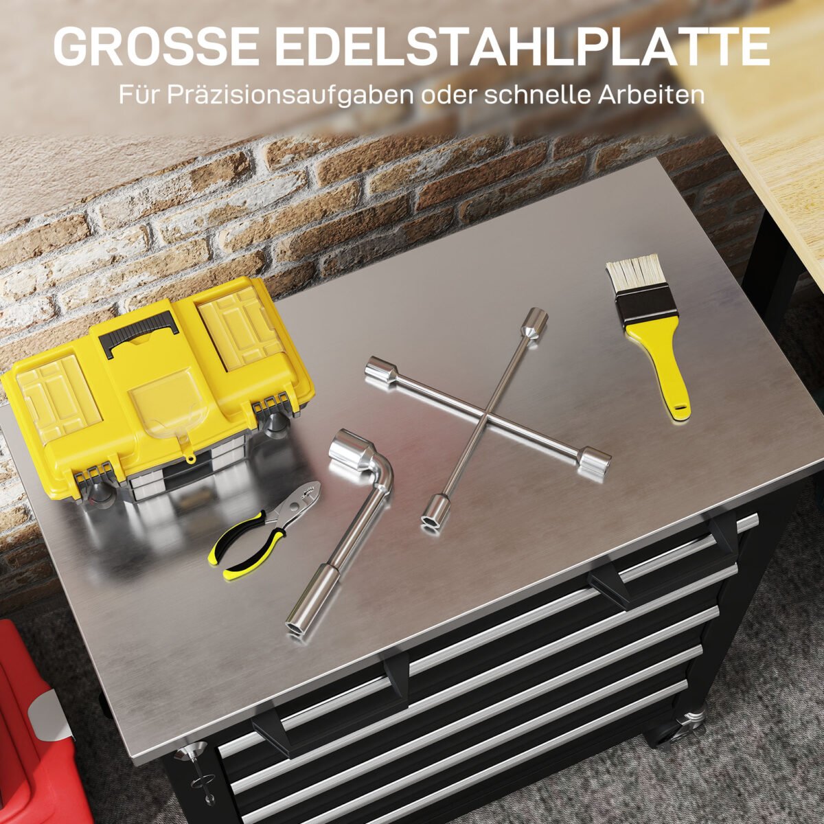 Modulinis įrankių vežimėlis su 5 stalčiais ir darbastaliu