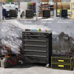 Modulinis įrankių vežimėlis su 5 stalčiais ir darbastaliu