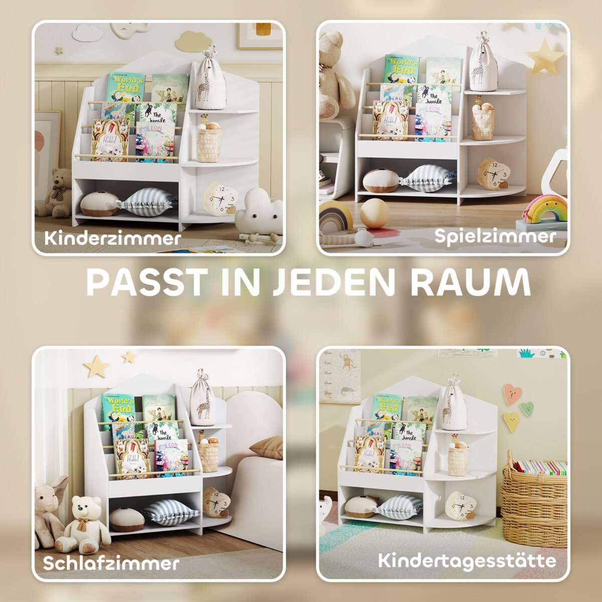 Montessori įkvėpta vaikų lentyna su 7 skyriais