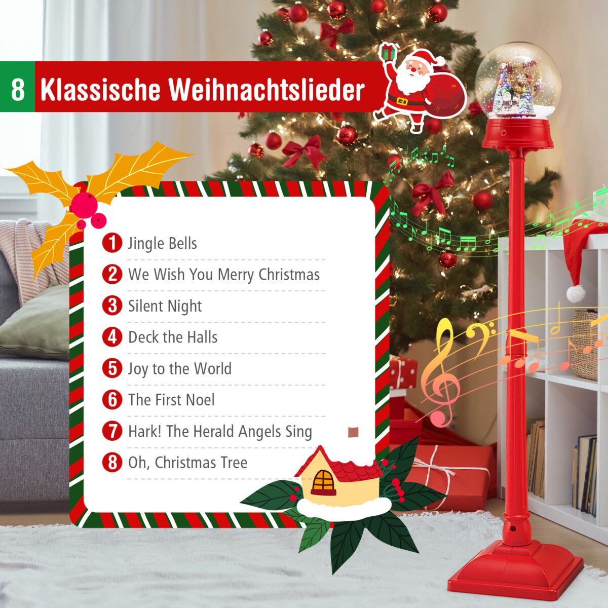 Muzikinis Kalėdų sniego burbulas-gatvės žibintas su apžvalgos ratu (Raudona)