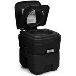 Nešiojamas kempingo tualetas su 20L nuotekų ir 12L švaraus vandens rezervuarais (Juoda)