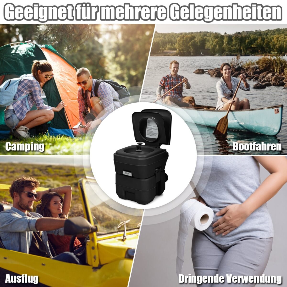 Nešiojamas kempingo tualetas su 20L nuotekų ir 12L švaraus vandens rezervuarais (Juoda) – Paveikslėlis 3
