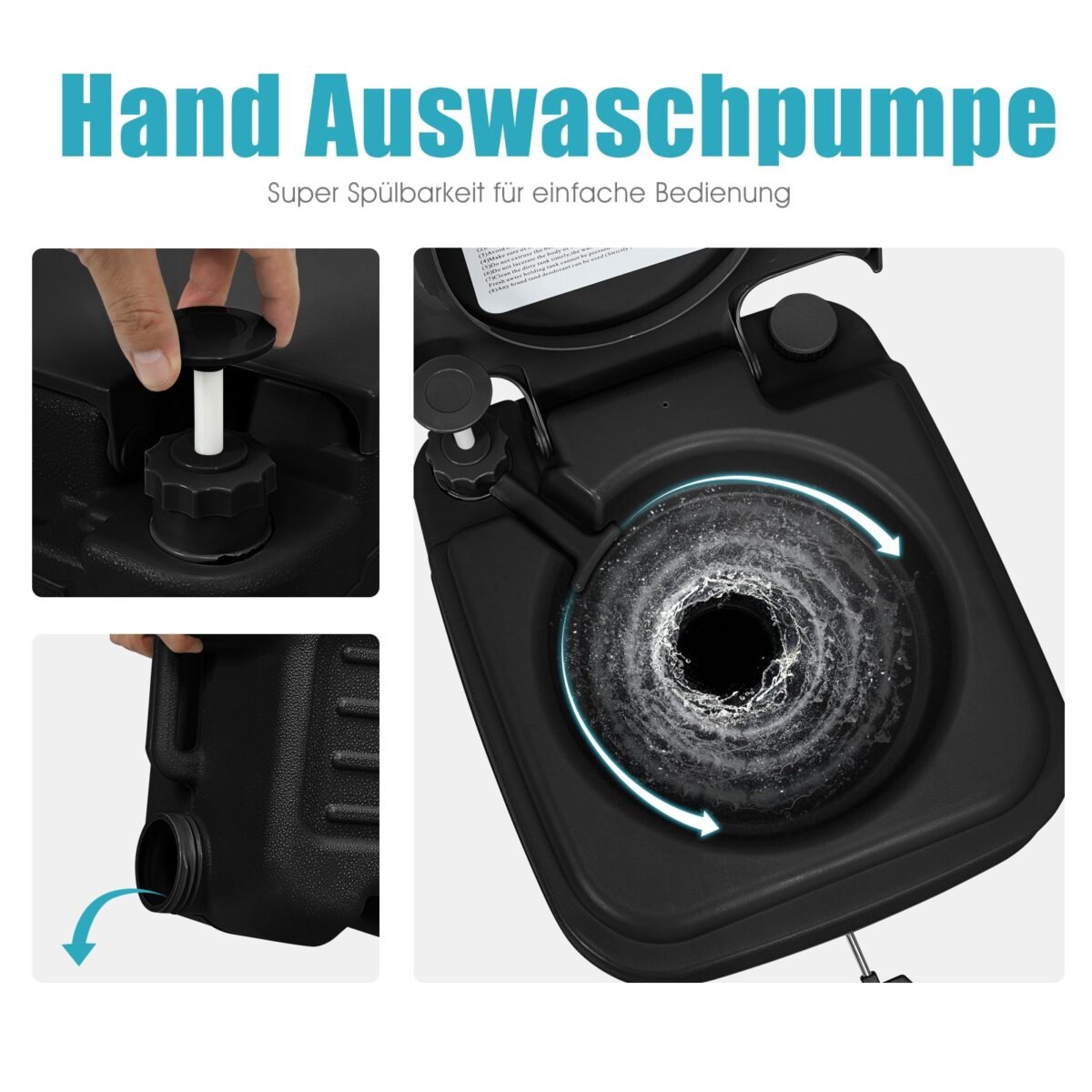 Nešiojamas kempingo tualetas su 20L nuotekų ir 12L švaraus vandens rezervuarais (Juoda) – Paveikslėlis 4