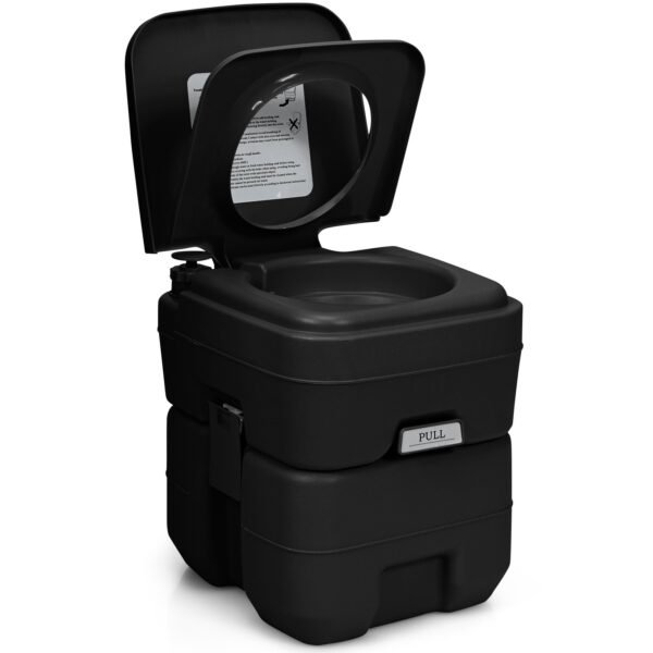 Nešiojamas kempingo tualetas su 20L nuotekų ir 12L švaraus vandens rezervuarais (Juoda)