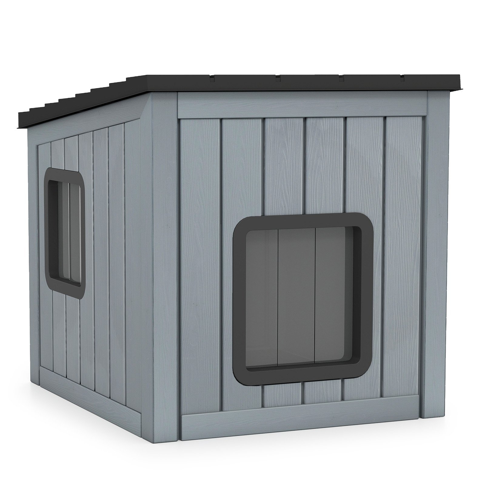 Oro sąlygoms atsparus plastikinis gyvūnų namelis su 2 PVC durelėmis (Pilka)