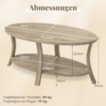 Ovalus kavos staliukas su dviem lentynomis (Ąžuolo pilka)