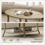 Ovalus kavos staliukas su dviem lentynomis (Ąžuolo pilka)