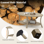 Ovalus kavos staliukas su dviem lentynomis (Ąžuolo pilka)